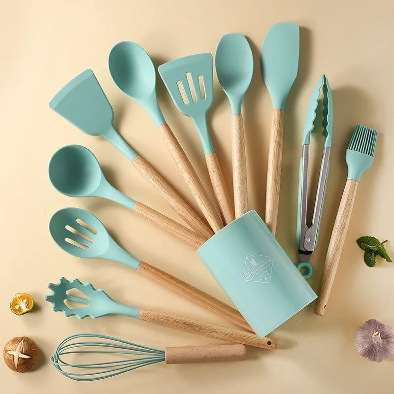 Silicone Wooden Handle Kitchen Utensils