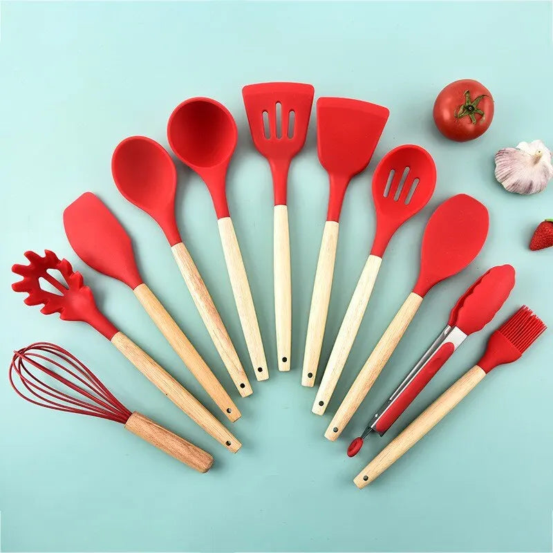 Silicone Wooden Handle Kitchen Utensils