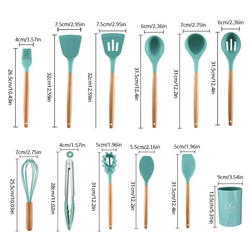 Silicone Wooden Handle Kitchen Utensils